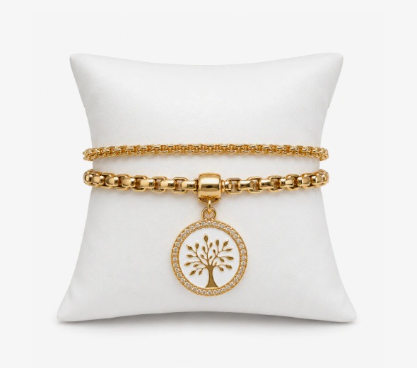 Pulseira dourada com pingente de árvore da vida